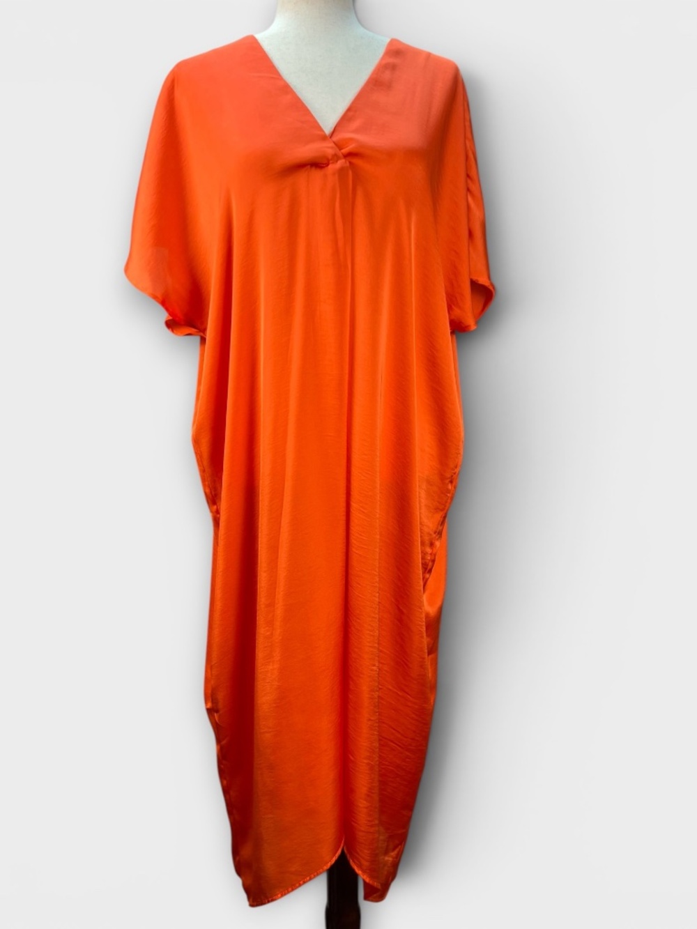 Carolina Oversized Satin Caftan Dress S/M Flowy Resort Beach Lounge Cruise Wear